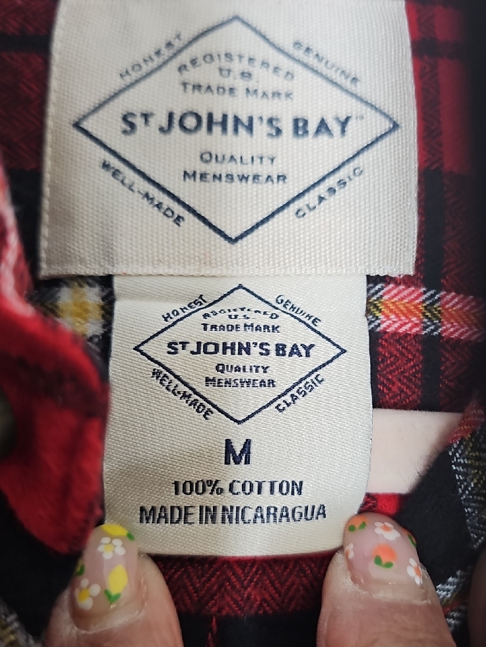 St. John's Bay Red and Black Plaid Button-Down Shirt - Picture 3 of 3